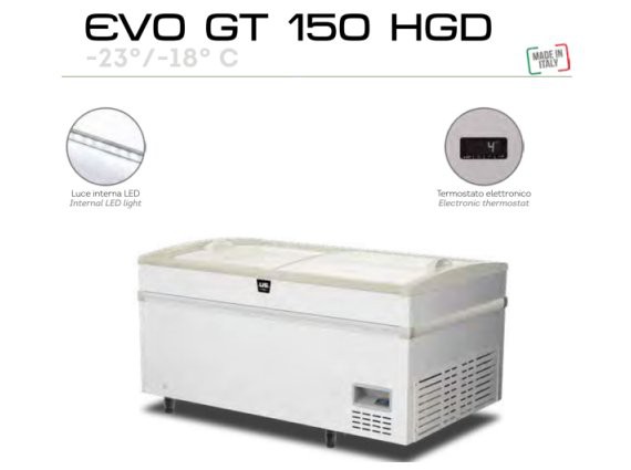 GT EVO 150 HGD. Isola a vetri scorrevoli da 1,5 mt. Temperatura -18/-23° LED